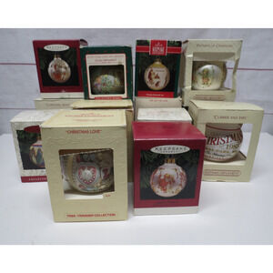 Vintage Lot 14 Hallmark Christmas Ornaments in Boxes Glass Balls 1970s 80s 90s